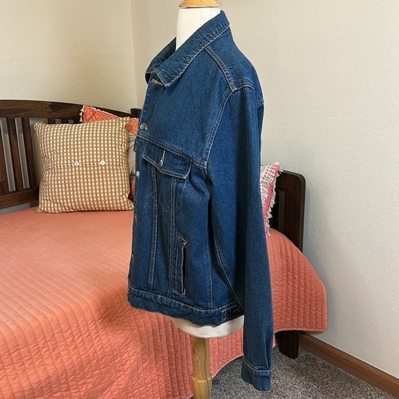 VTG Wrangler Hero Blue Denim Jacket, Custom moose hooves embroidered patch sz M - Picture 5 of 15
